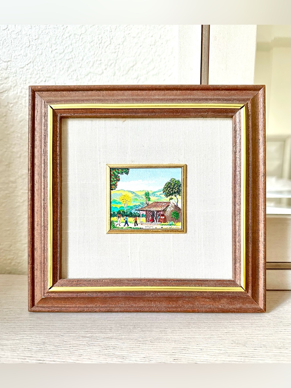 RARE VTG 1989 CARIBBEAN/LATINAMERICAN FOLK ART PAINTING SIGNED VALLADARES FRAMED